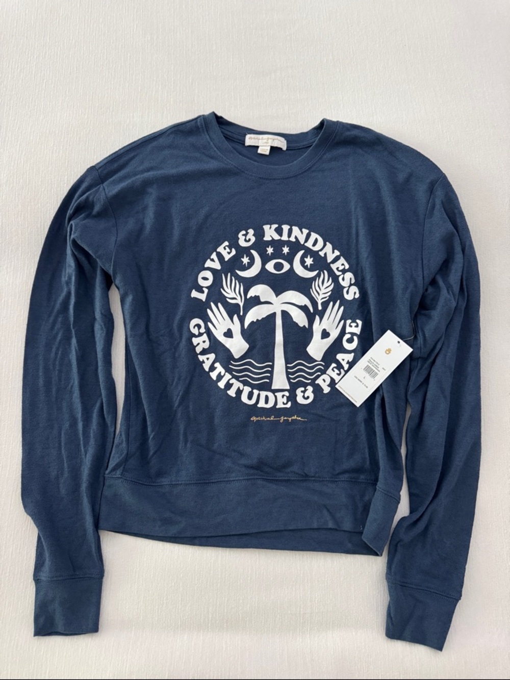 Spiritual Gangster Navy Blue "Love & Kindness" Peace Savasana Crewneck L NWT